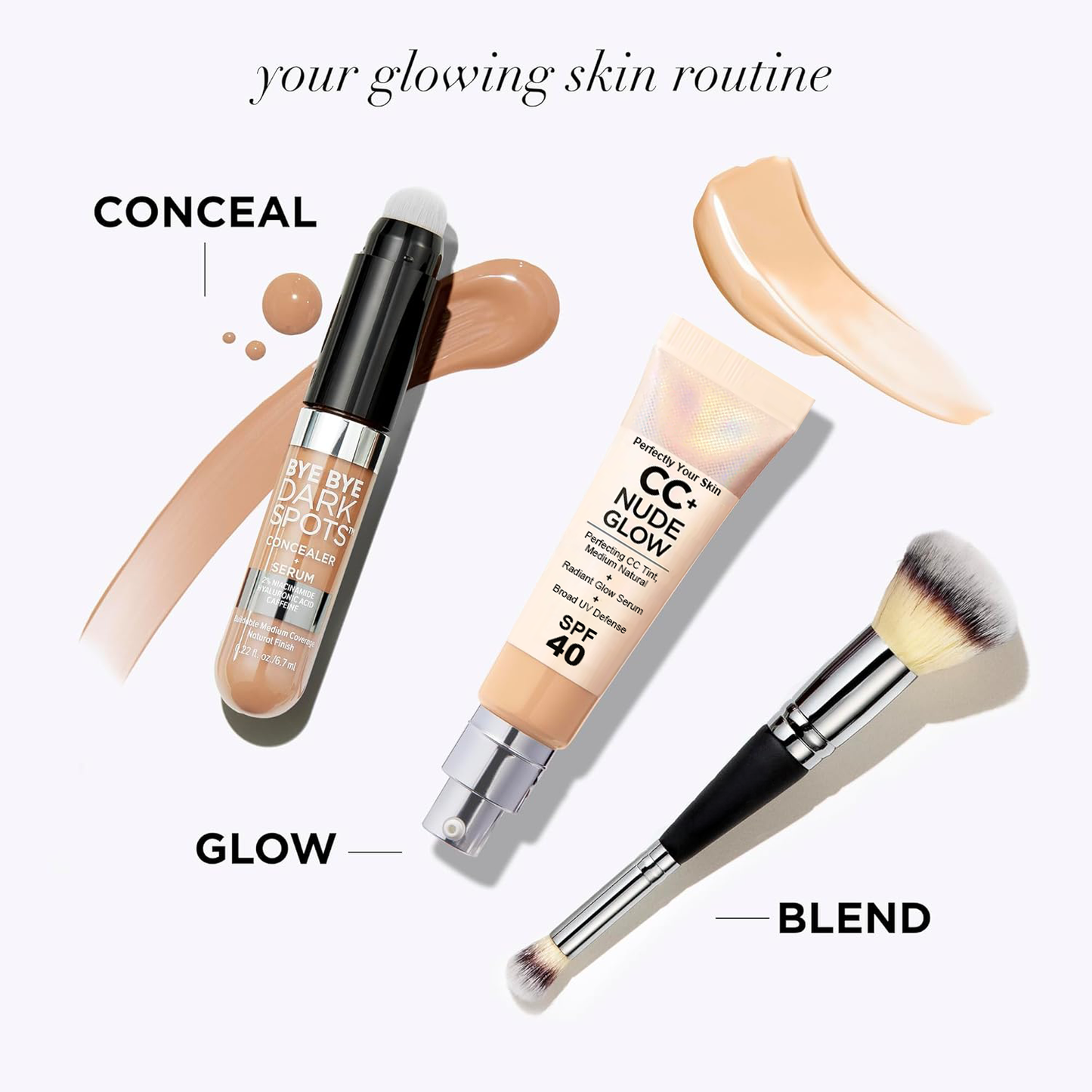 Cosmetics Your Skin But Better CC+ Nude Glow SPF40 w/ Luxe Brush Foundation Makeup Sunscreen Base Coverage Niacinamide