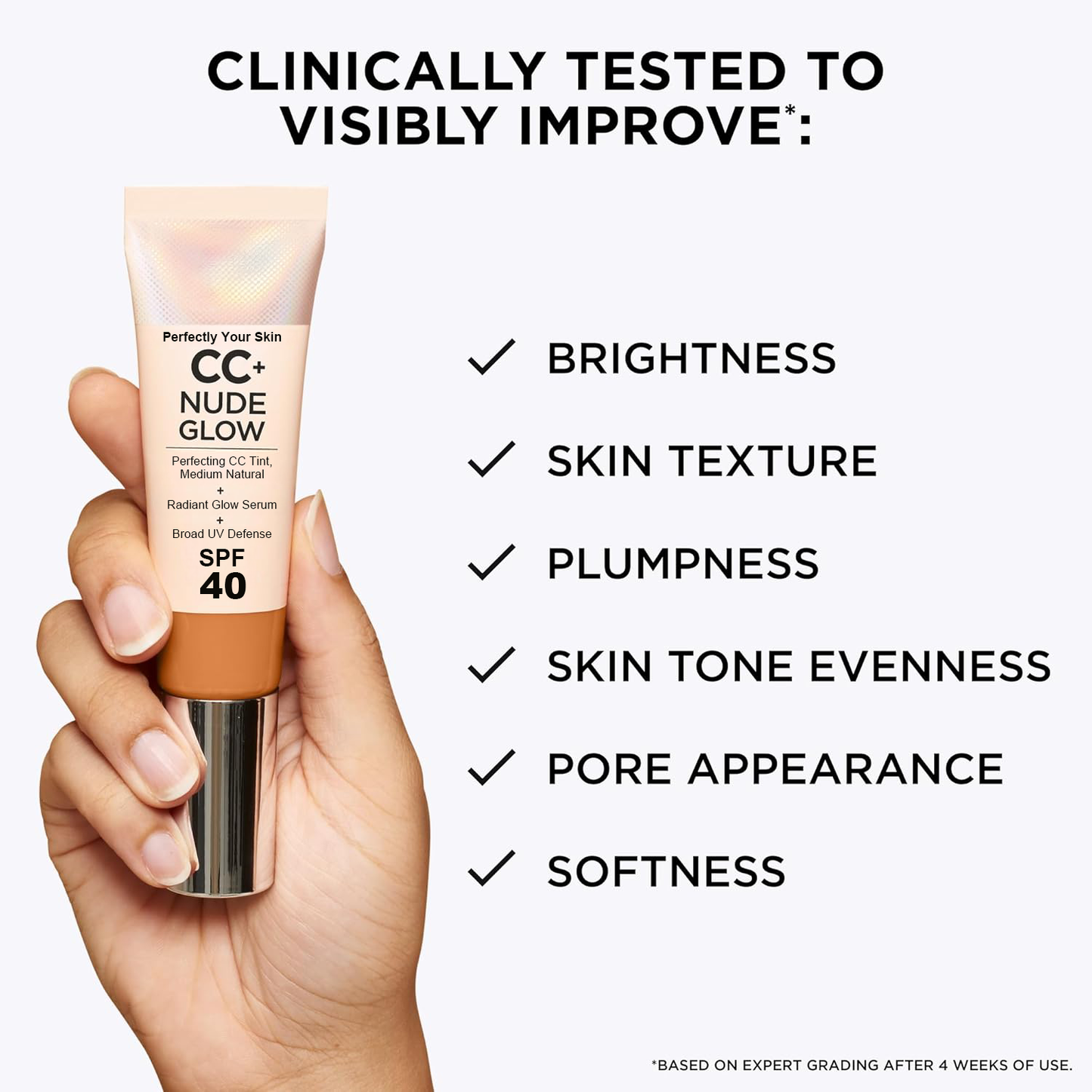 Cosmetics Your Skin But Better CC+ Nude Glow SPF40 w/ Luxe Brush Foundation Makeup Sunscreen Base Coverage Niacinamide