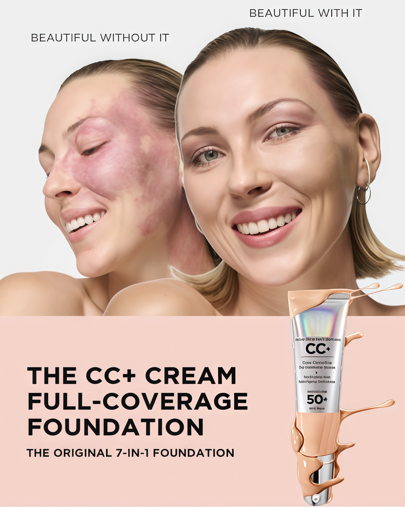Cosmetics Your Skin But Better CC+ Nude Glow SPF40 w/ Luxe Brush Foundation Makeup Sunscreen Base Coverage Niacinamide