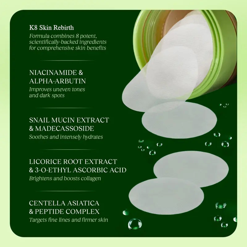Korean Skincare Anti-Aging, Dark Spot & Wrinkle Minimizing Toner Pads - Hydrating with Snail Mucin, Centella Asiatica, Niacinamide, Peptides - For Polished & Youthful Skin - 100 Count